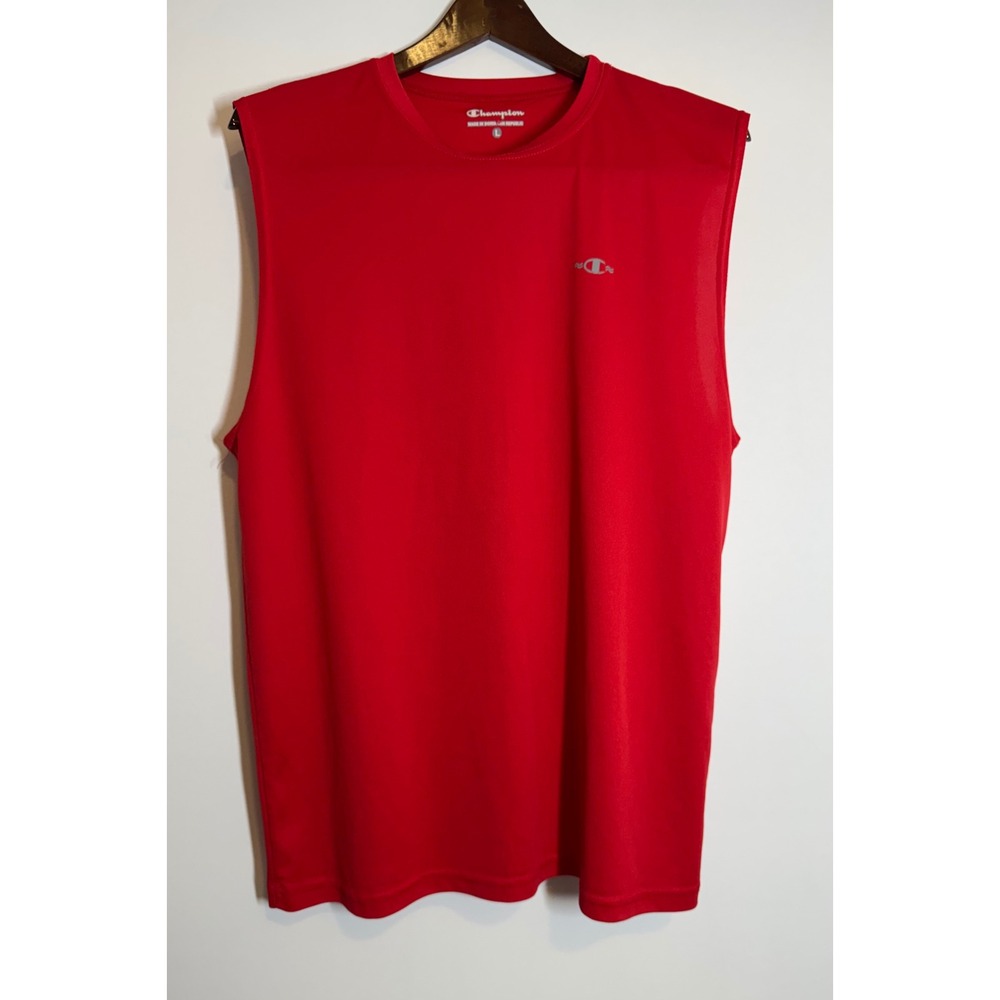 Champion Mens Red Double Dry Muscle Tee Sleeveless Athletic Gym Shirt Large